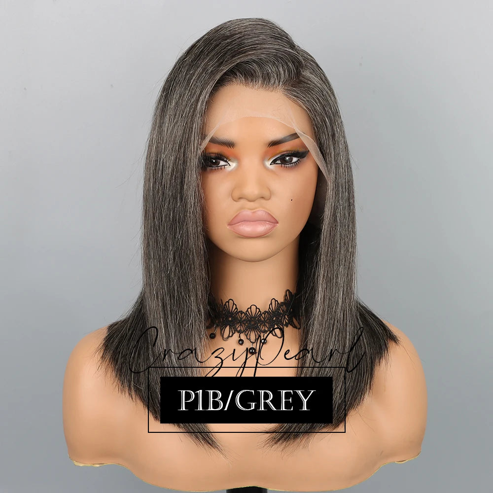 Salt And Pepper Gray Human Hair Bob Wig for Women