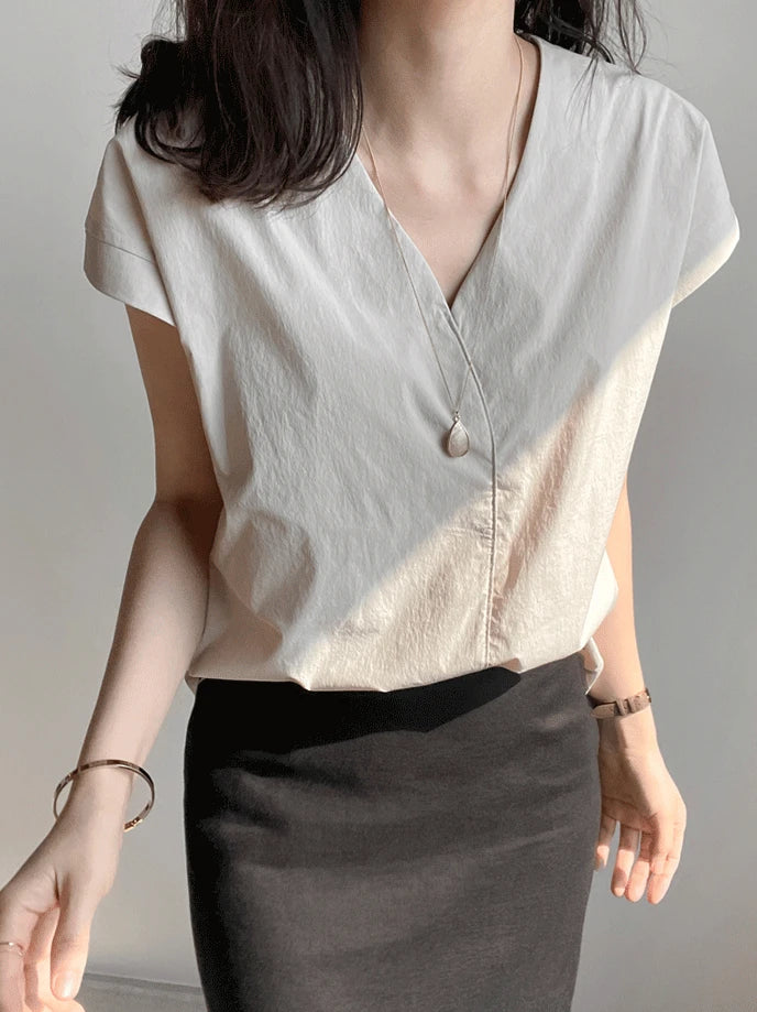 Shirts & Blouses For Women Half Sleeve Summer Loose Button Up Woman Top V Neck Simple Cheap Stylish Offer Aesthetic Hot Xl S Xxl