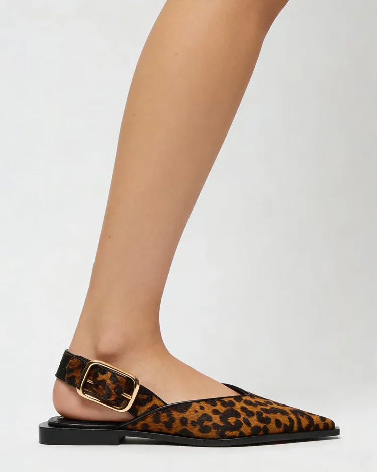 Comfortable Leopard Print Buckle Strap Flat Sandals for Women