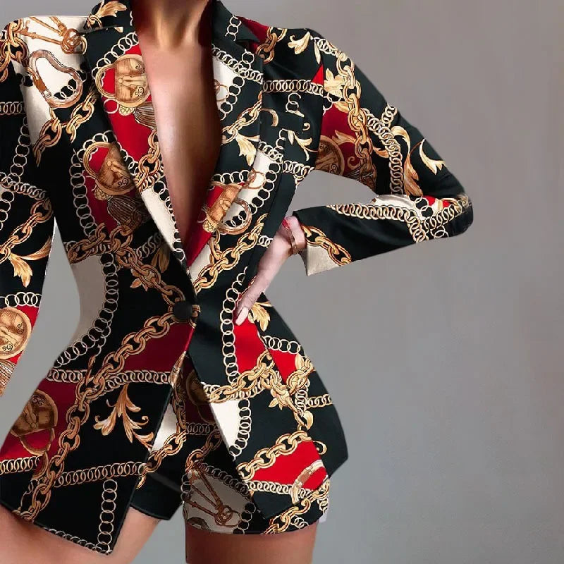 Shorts Suit 2 Piece Set for Womens Outifits 2024 Fall Winter Fashion Leopard Print Casual Long Sleeves Blazer Half Pants Suits
