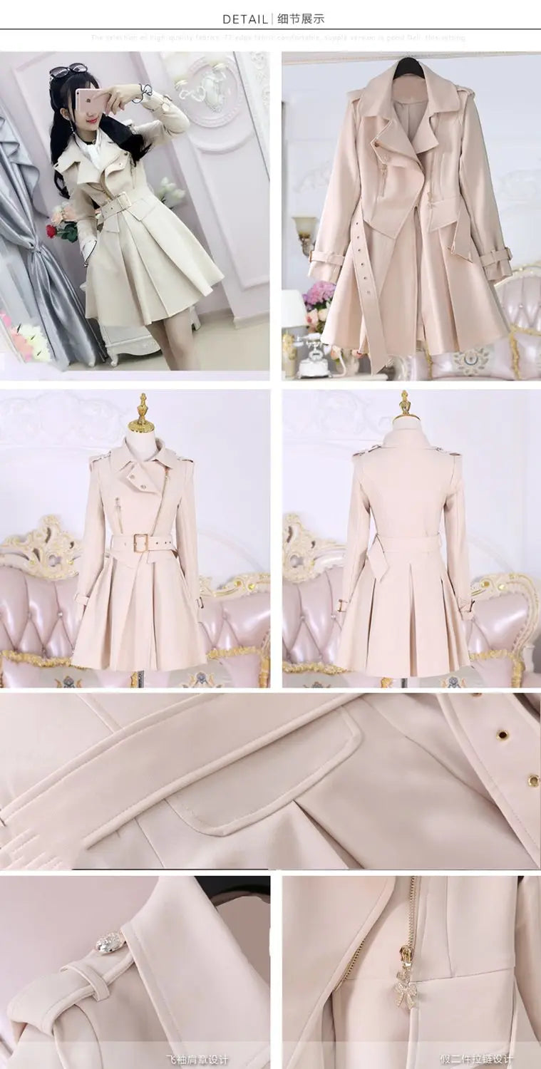2025 Spring and Autumn Women's Windbreaker Beige British Trench Coat Mid Length Long Sleeved Fashionable Clothing