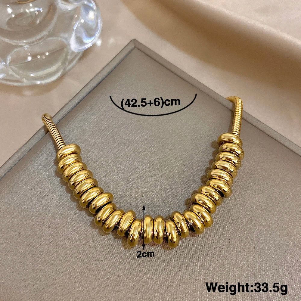 Flashbuy Gold Color Thick Chain Stainless Steel Necklace for Women Fashion Statement Bead Pendant Party Jewelry Accessory