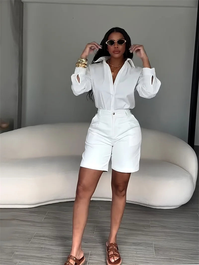 Solid Color Elegant Casual Two Piece Set for Women