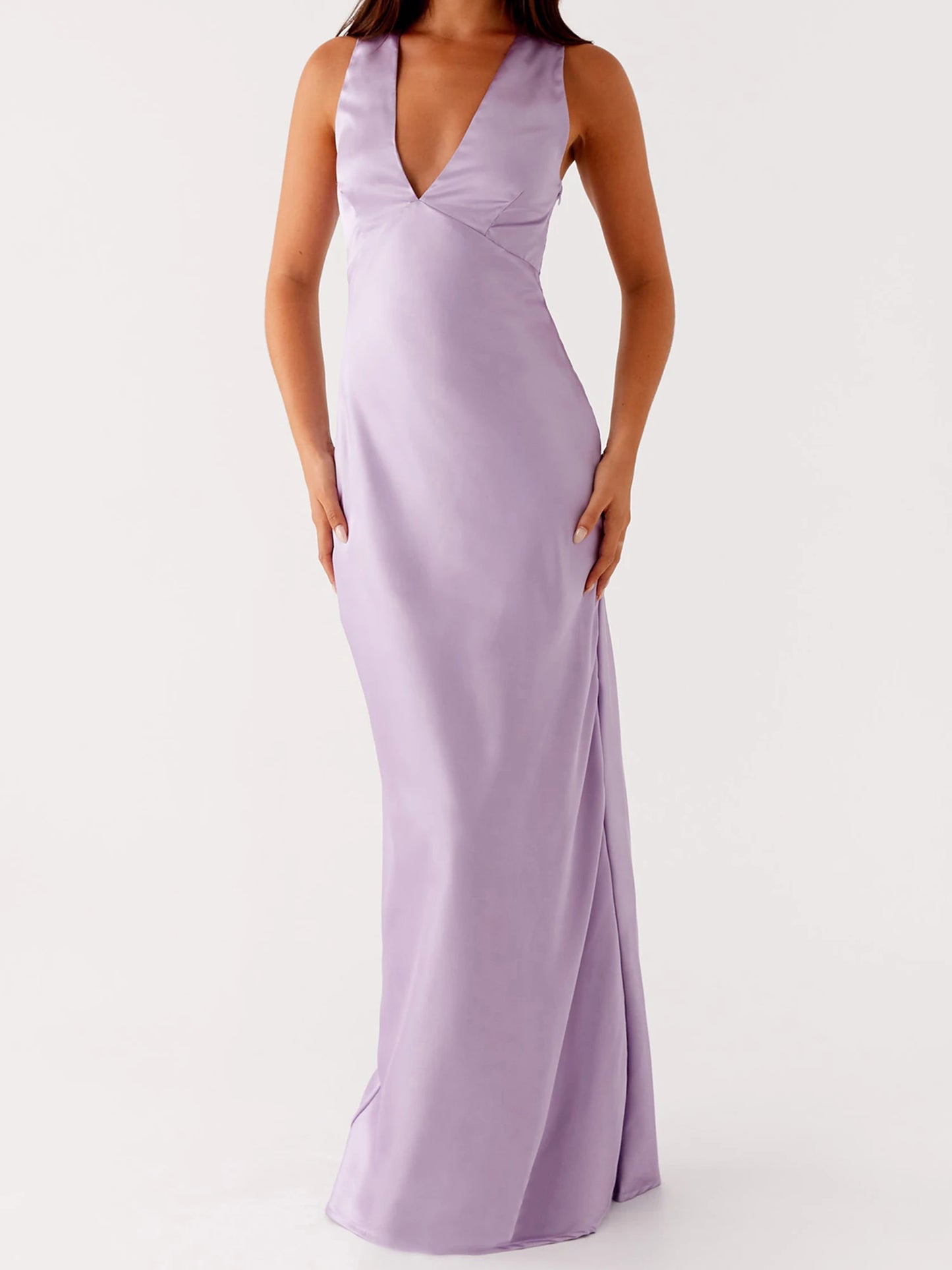 Women's Satin Halter Dress Solid Color Back Cross Elegant Slim Fit Dress for Party, Wedding