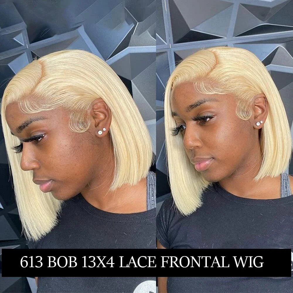 Blonde Bob Wig 13X4 Transparent Lace Front Wigs Pre Plucked Bleached Knots 150% Density 613 Straight Short Human Hair BOB Wig