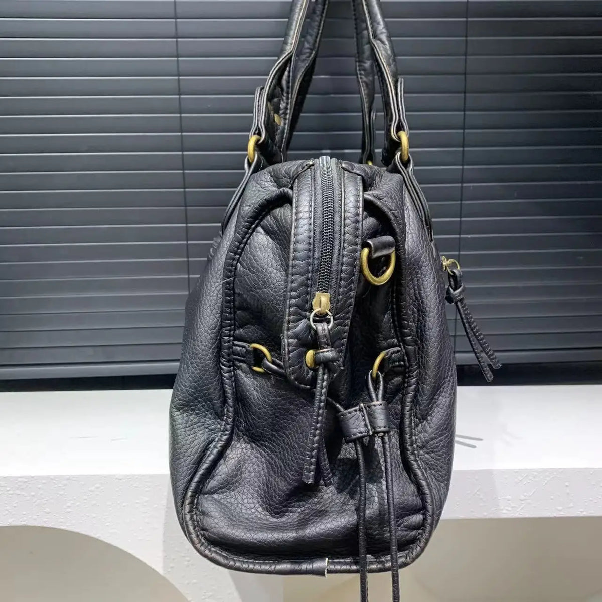 Vintage Washed PU Leather Shoulder Bag