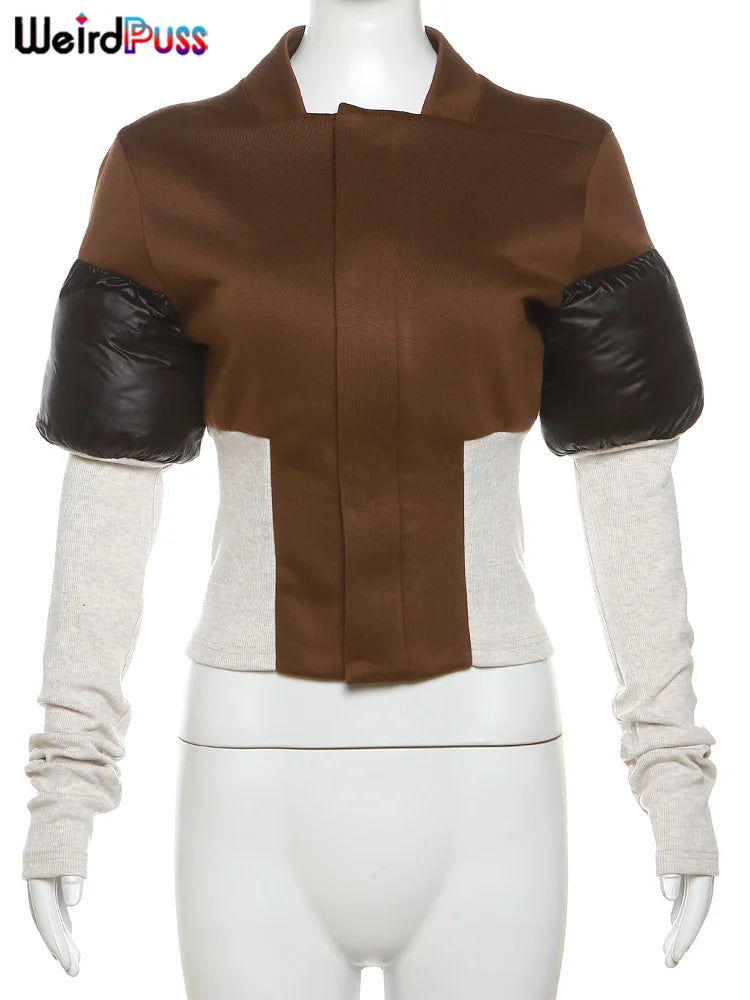 Casual Patchwork Zip Up Long Sleeve Jacket for Women
