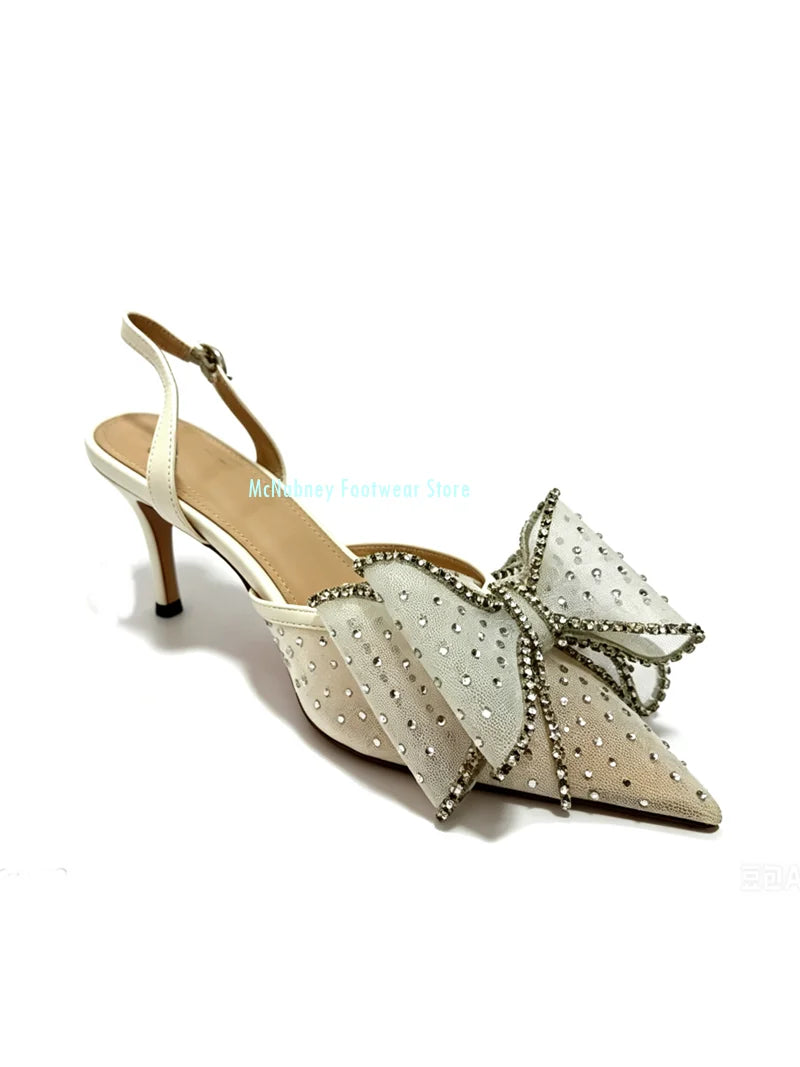 Rhinestone Embellished Mesh Fabric Stilettos for Women