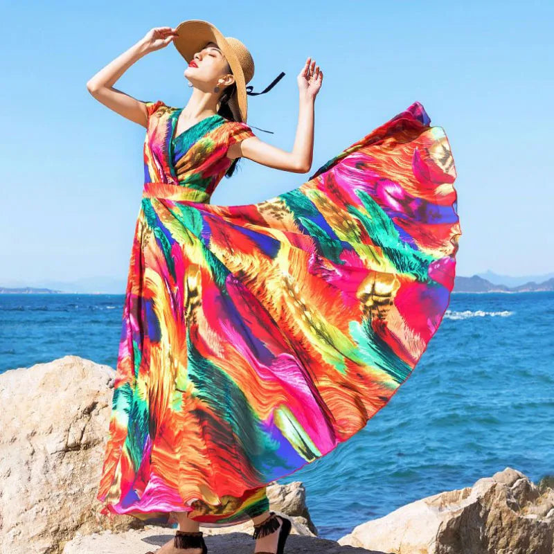 Plus Size Peacock Print Maxi Dress