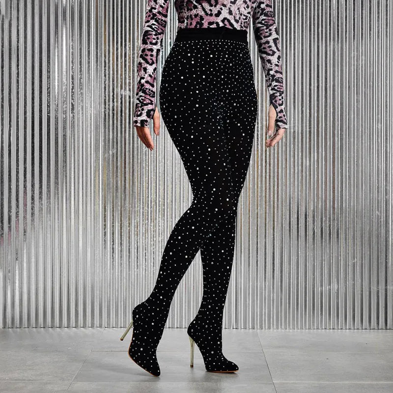 Black Lace Crystal Pointed Toe Over The Knee Boots For Women