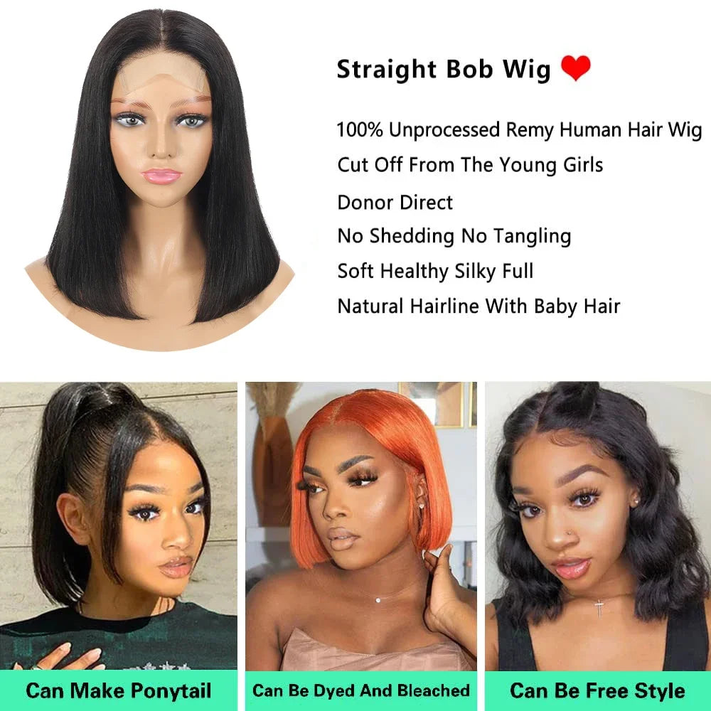 Brazilian Straight Bob Lace Front Human Hair Wig for Women