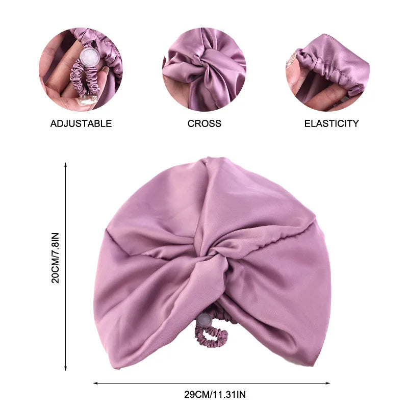 Soft Satin Sleep Turban Cap With Adjustable Fit for Women