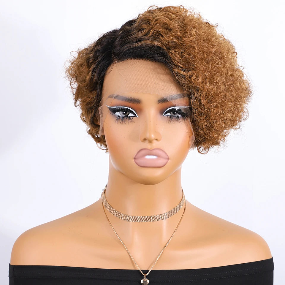 Curly Short Pixie Lace Front Wig Remy Human Hair Glueless for Women