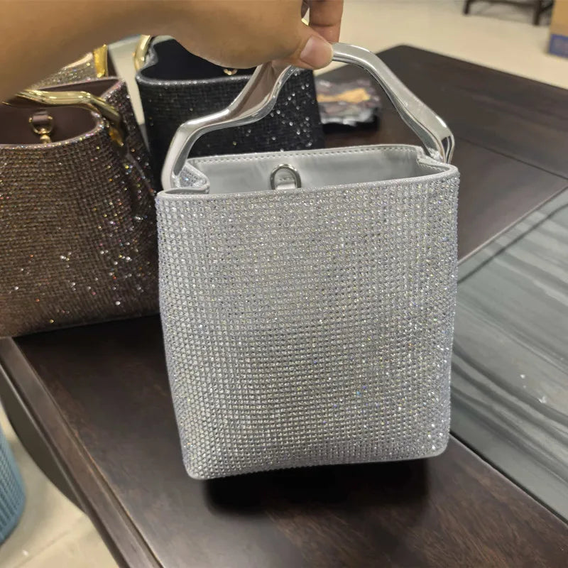Embellished Metal Handle Evening Clutch