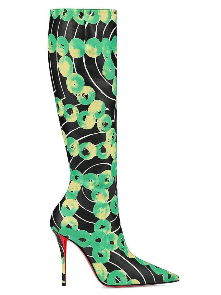 Leopard Print Knee High Boots With Zipper for Women