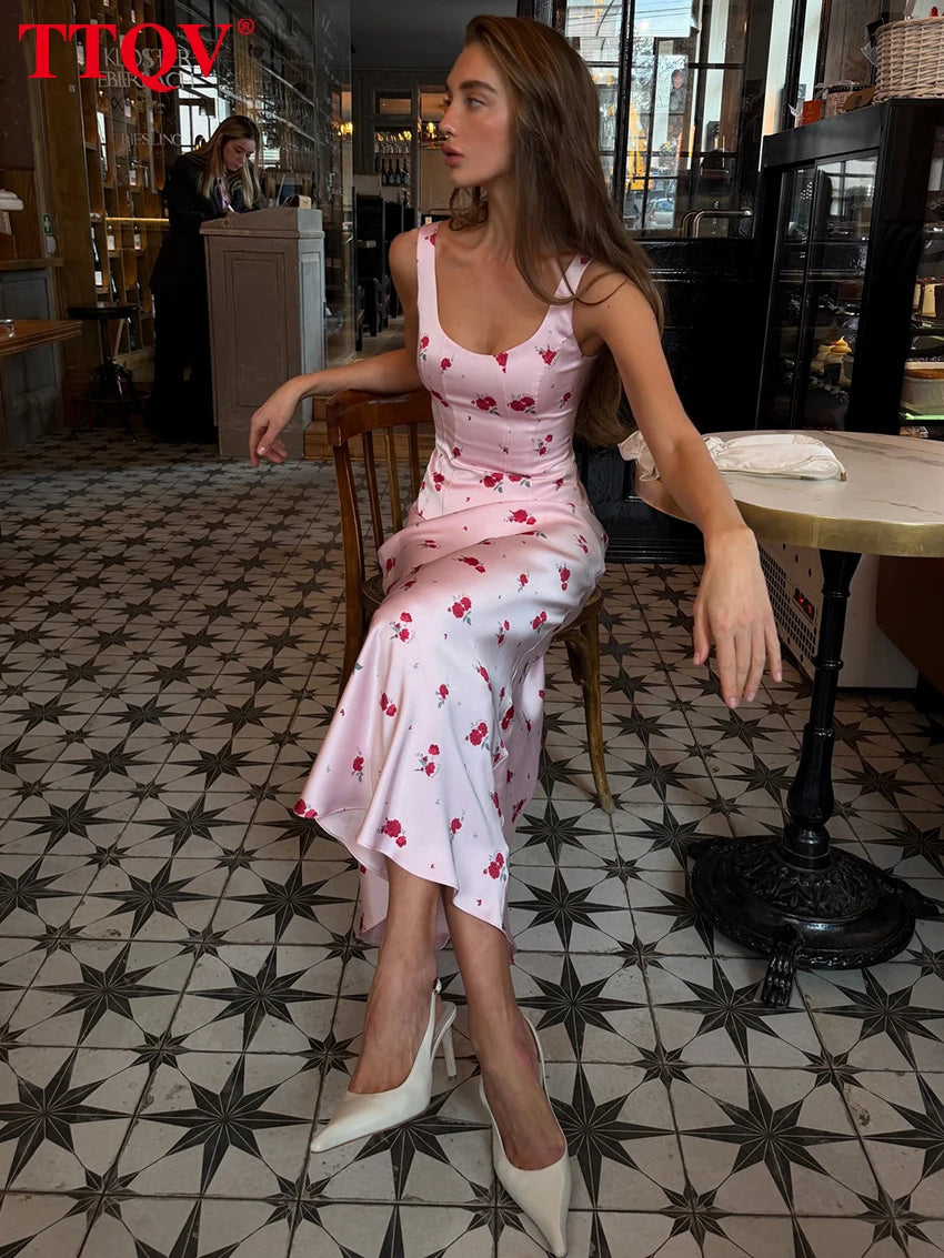 Sleeveless Printed Two Piece Top and Long Skirt Set for Women
