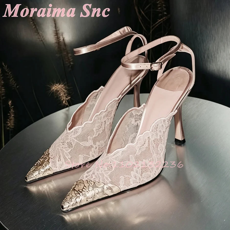 Satin Pointed Toe Ankle Strap Sandals