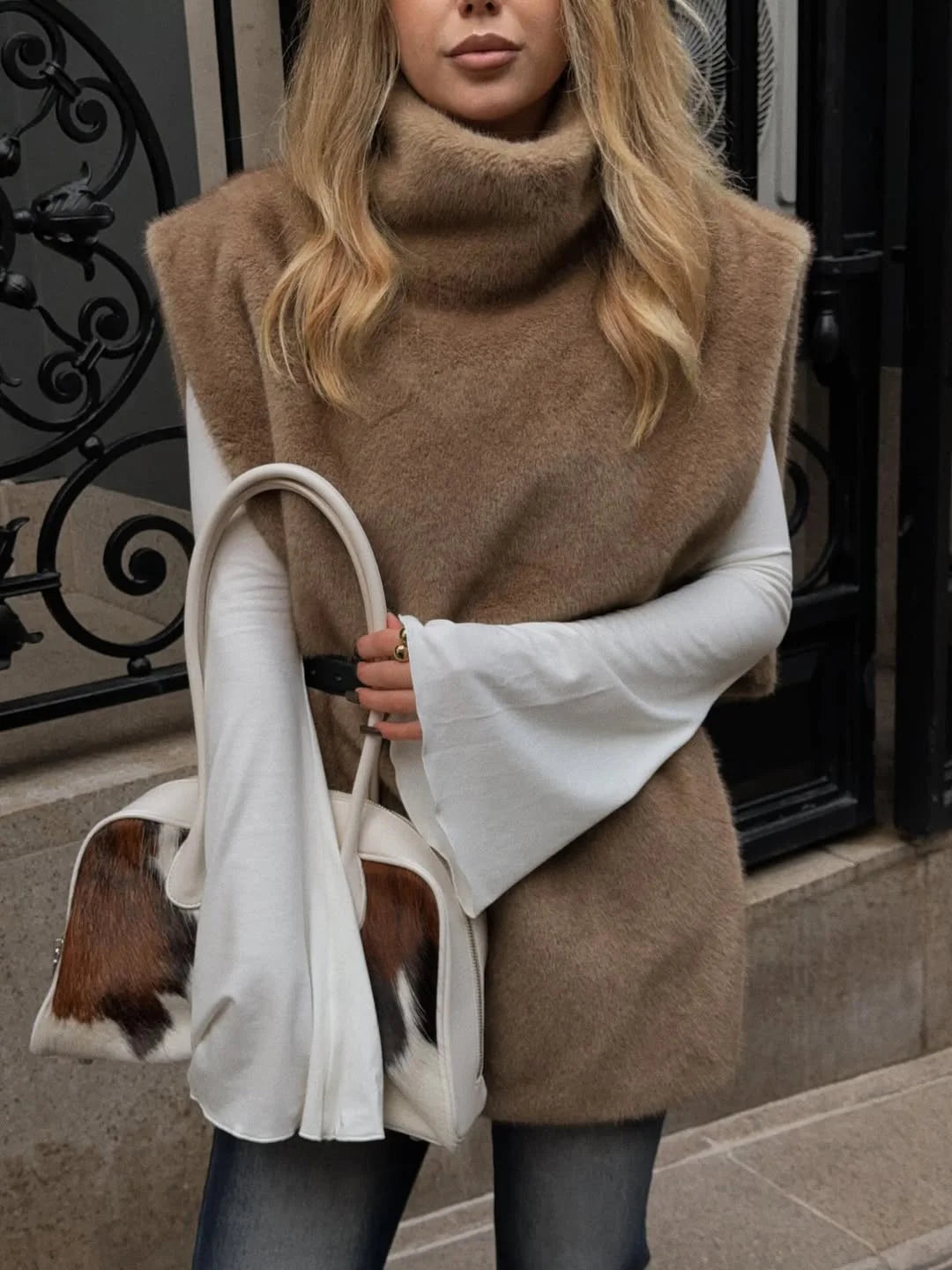 Mandarin Collar Faux Fur Vest
