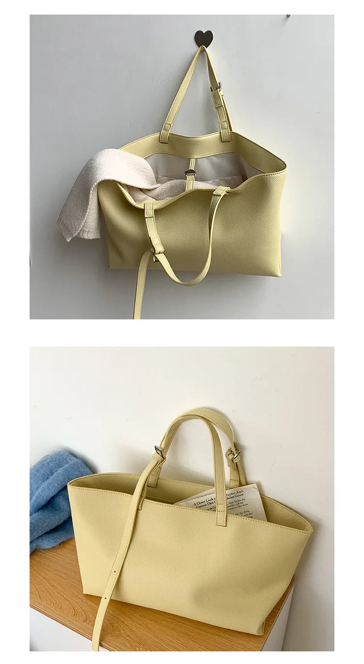 Large Capacity PU Leather Casual Soft Tote Bag for Women