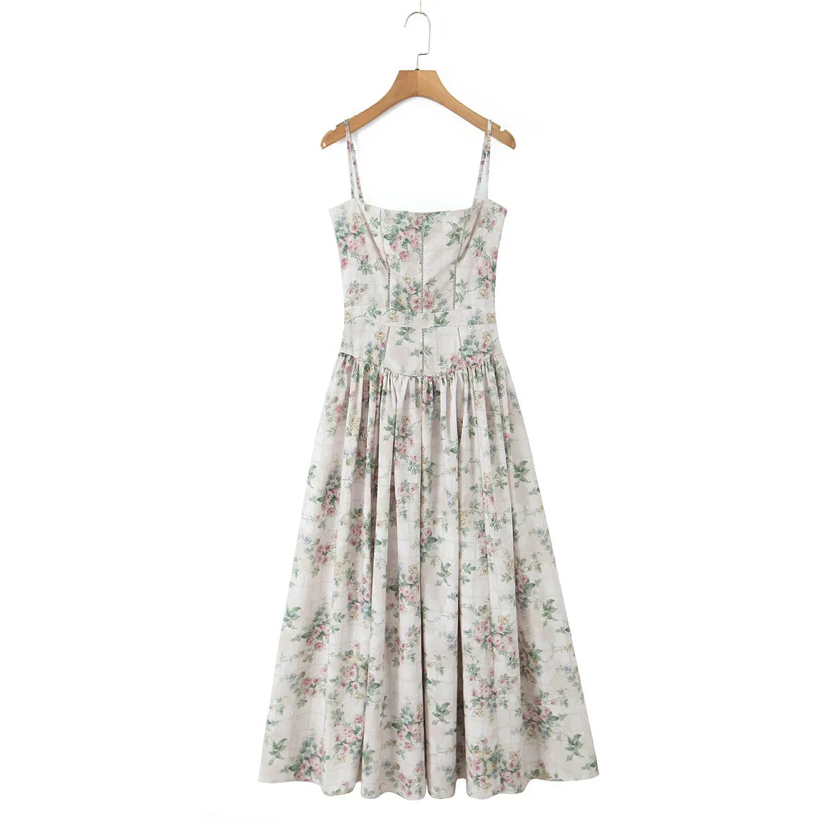 Vintage Boho Floral Print Maxi Dress with Ruffles for Women