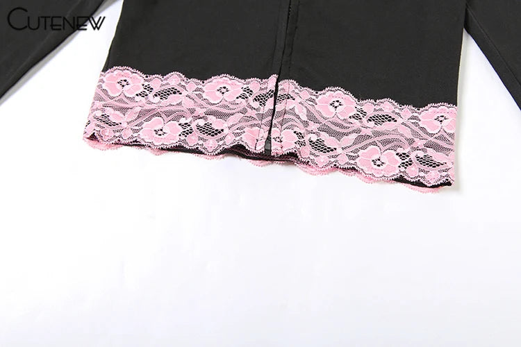 Lace Patchwork Hooded Top Two-Piece Set