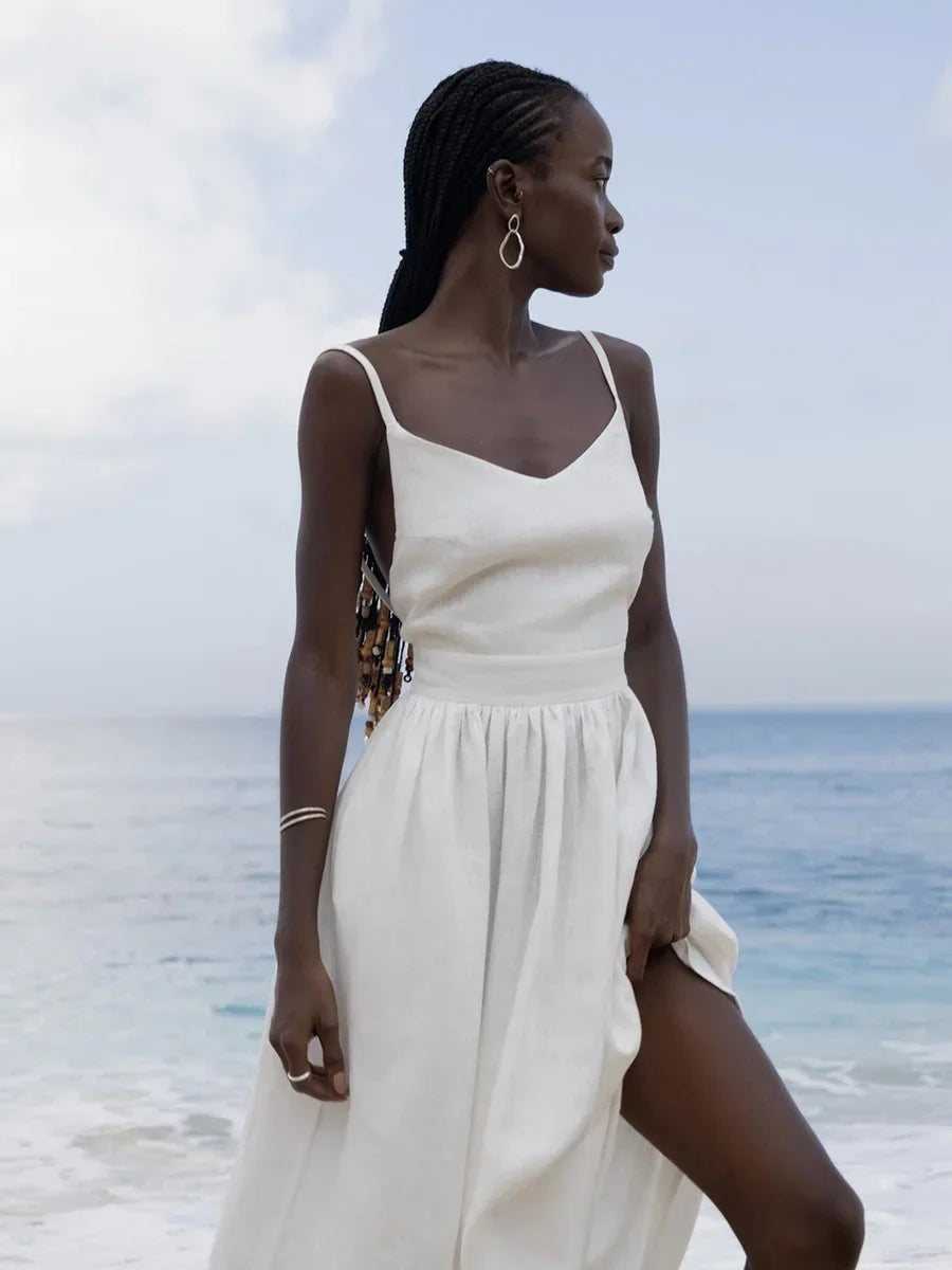 Elegant Vintage Backless Relaxed Fit Summer Dress for Women