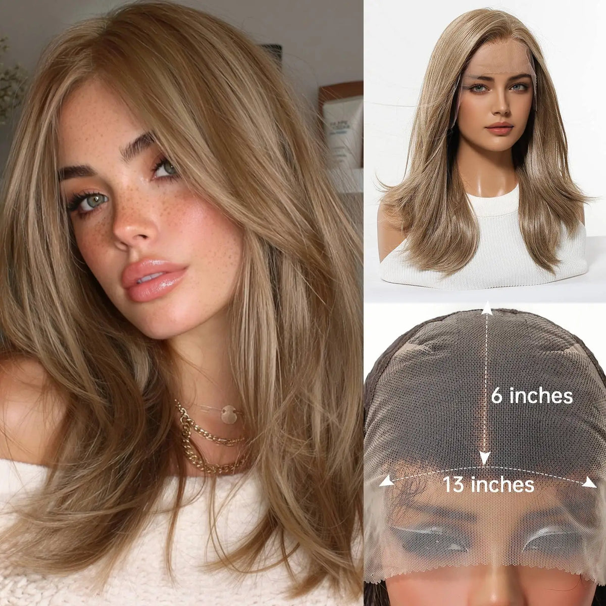 Long Layered Ash Blonde Highlight Lace Front Wig for Women