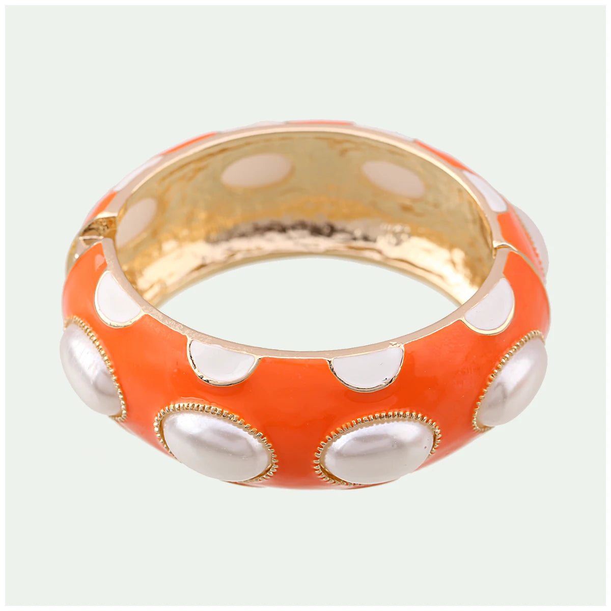 Colorful Enamel Oval Pearl Cuff Bracelet for Women