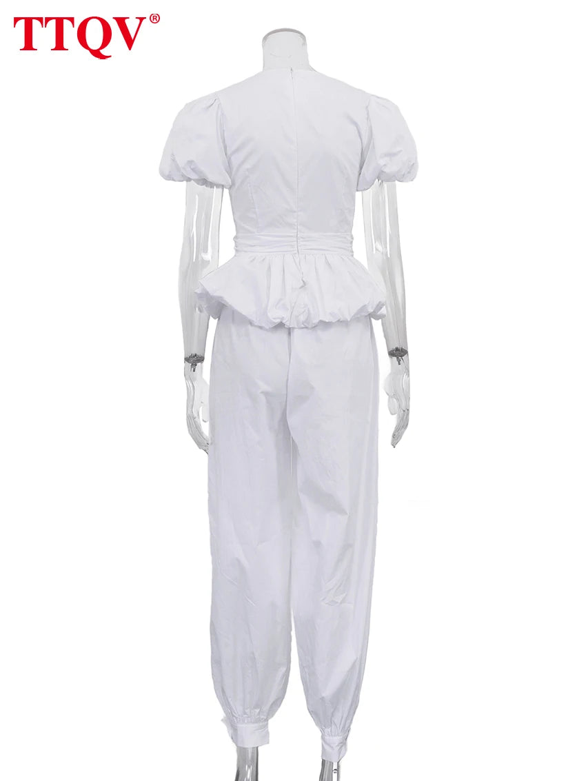 Loose Cotton Shirt and Wide-Leg Pants Set for Women