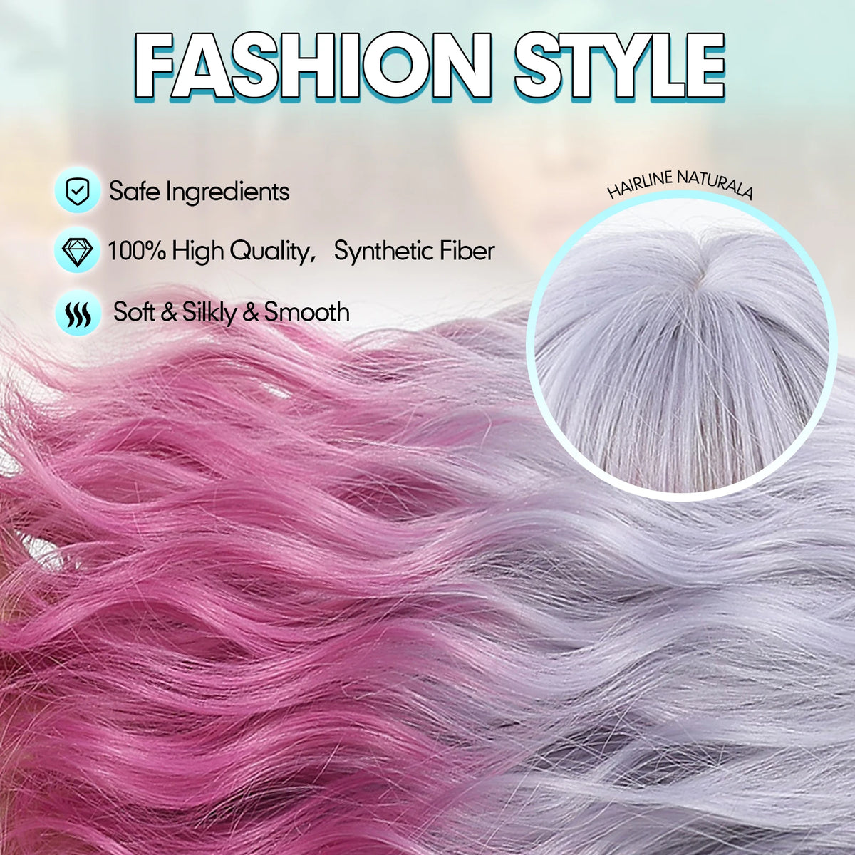 Pink Purple Ombre Curly Synthetic Wig With Bangs for Women