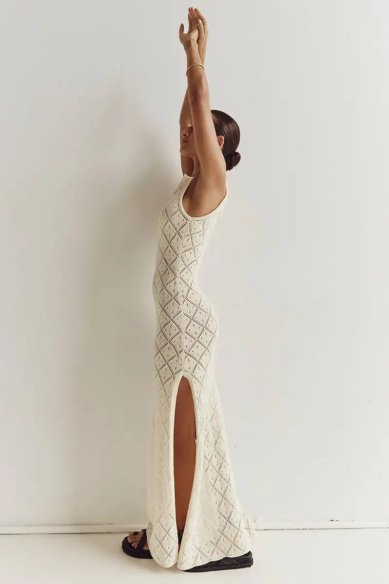 Sexy Cut Out Slit Knit Mesh Swimsuit Cover Up Pareo Tunic 2025 Summer Beach Maxi Dress Bikini Cover-ups Women Beachwear A2318