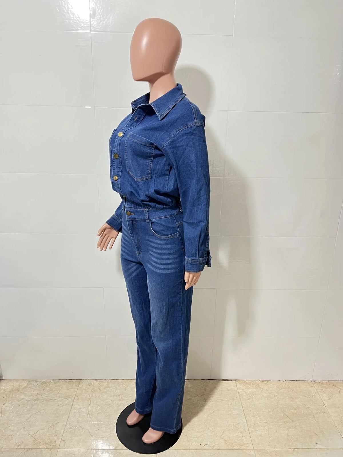 Washed Distressed Denim Jumpsuit
