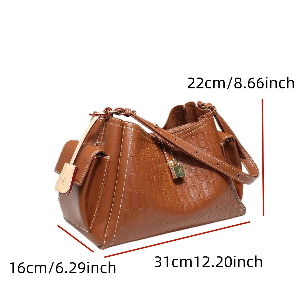 Embossed Bucket Shoulder Handbag