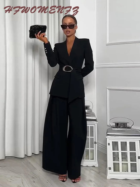 Solid Two Piece Blazer Pants Set