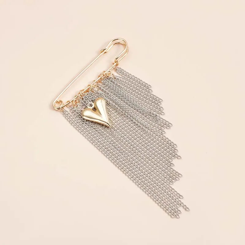Layered Pearl Heart and Star Tassel Brooch for Women