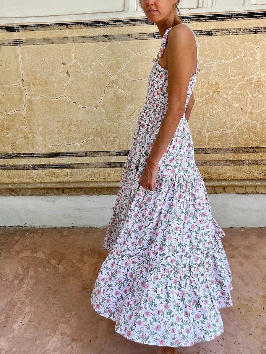 Women'S Sleeveless Printed Lace Up Dress Casual Summer Printed Lace Up A-Line Party Dress Suitable For Holiday Beach Street Wear