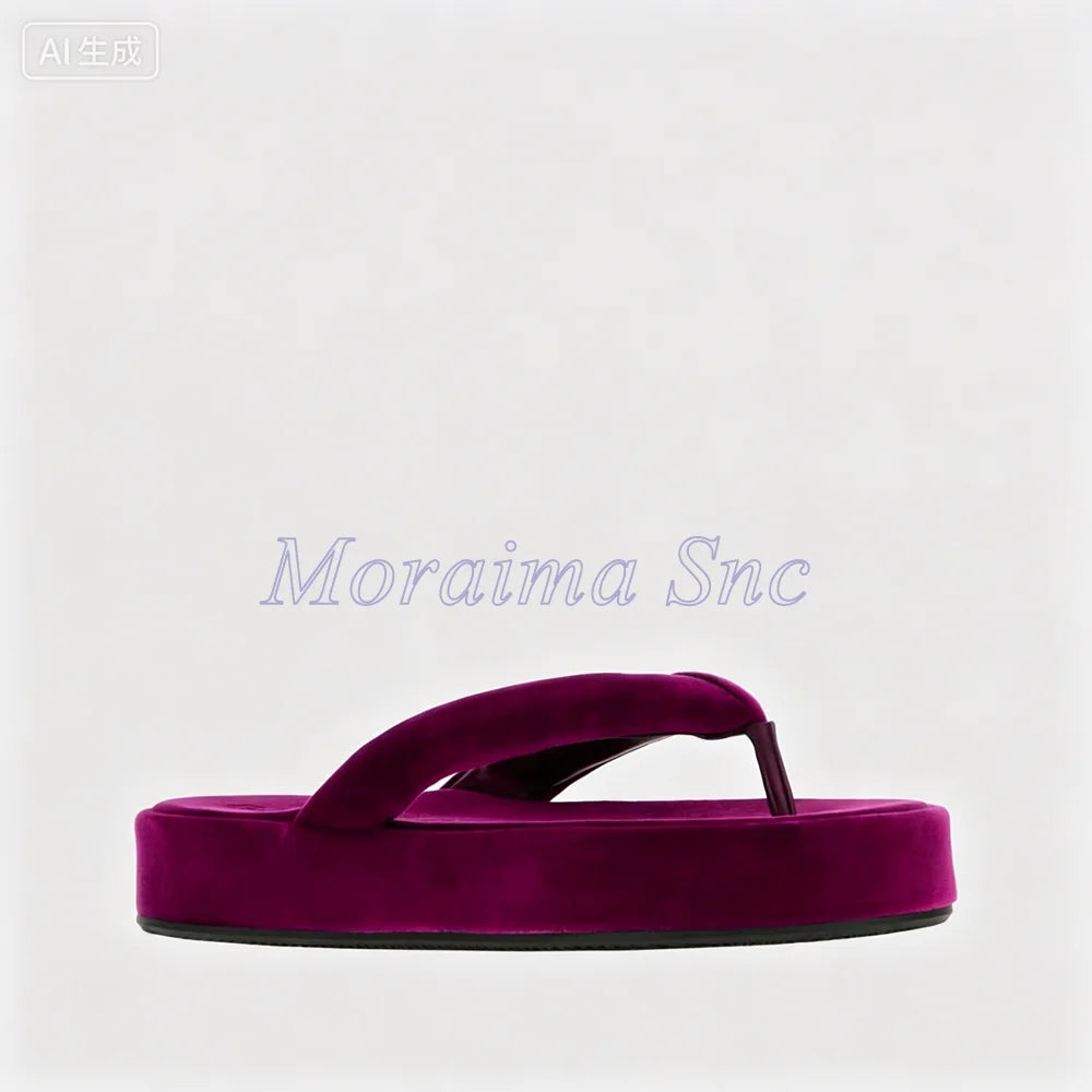 Soft Thick Plush Velvet Platform Flip Flops for Women