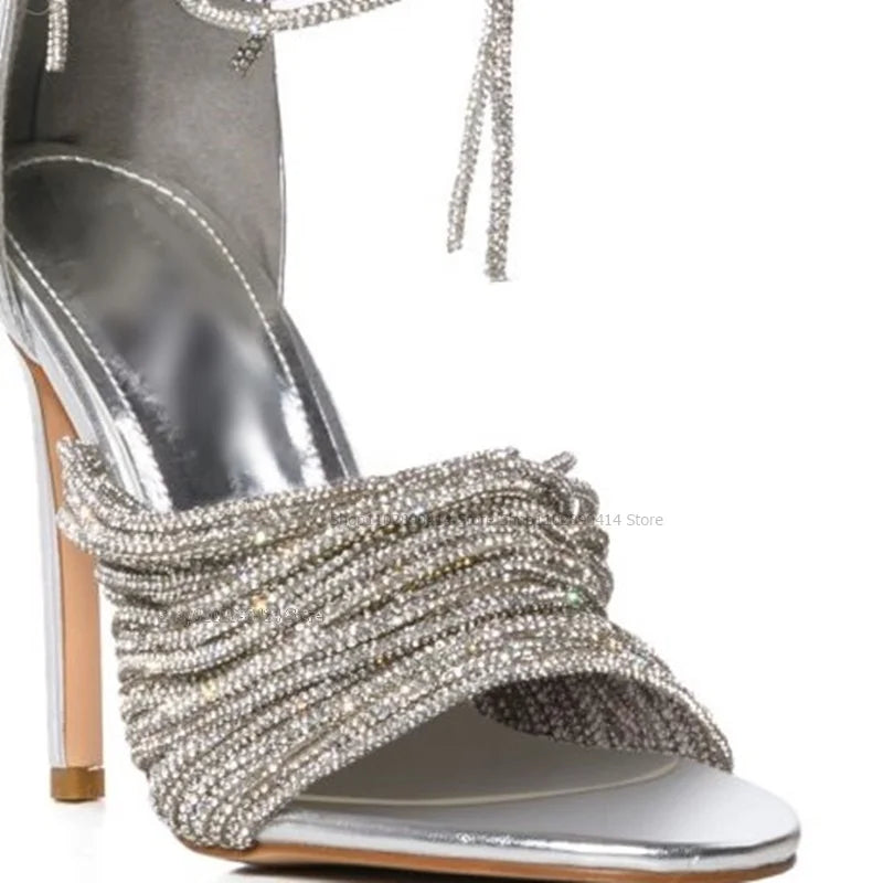 Open Toe Rope Detail Stiletto Sandals Front and Rear Straps for Women
