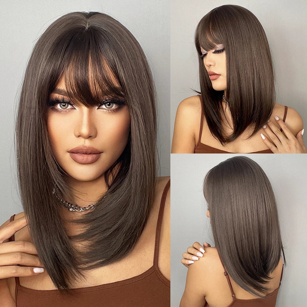 Medium Length Straight Blonde Wig With Bangs for Women