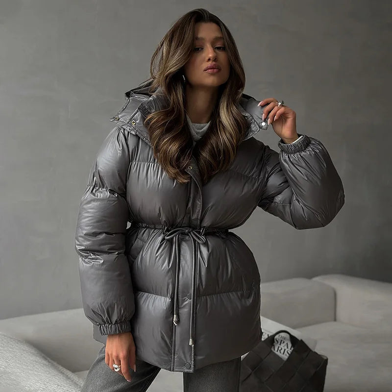 Detachable Hood Cropped Padded Winter Jacket for Women