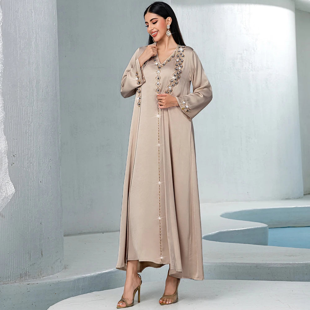 Diamond Embellished Two Piece Abaya Set for Women
