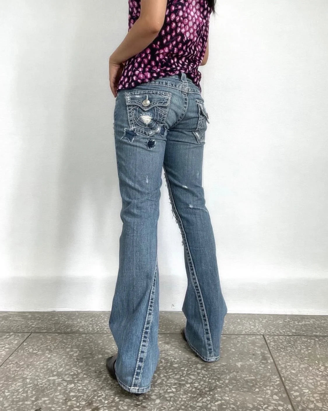 Crown Embroidered Microflare Jeans