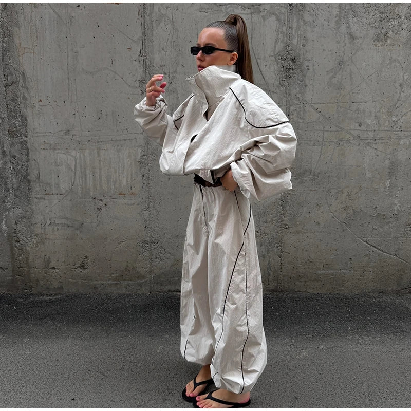 Elegant Loose Zip Up Casual Two Piece Set for Women