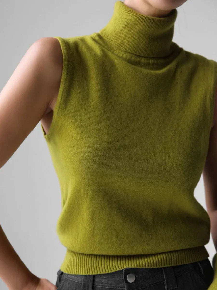 Slim Fit Knit Sleeveless Turtleneck Tank Top for Women