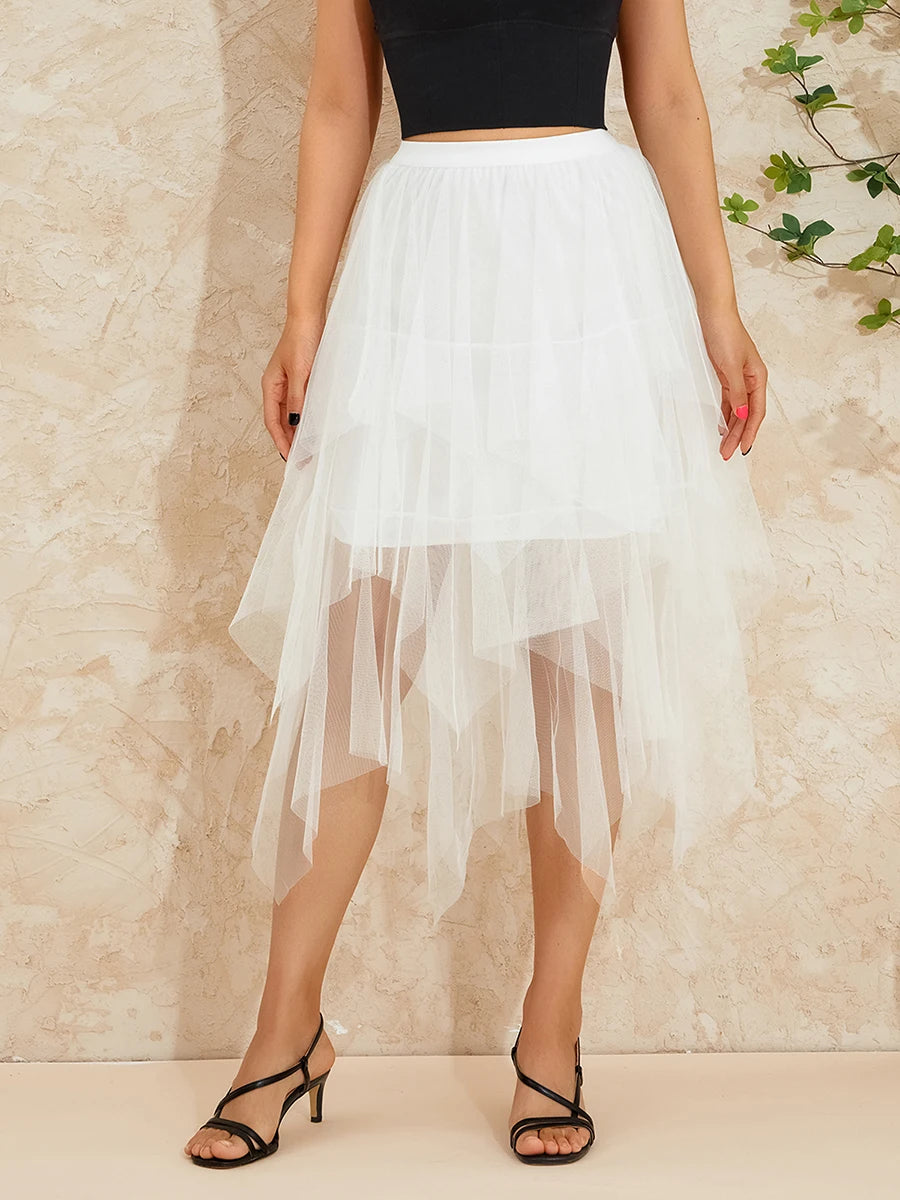 Women Tutu Tulle Skirt Elegant High Waist Mesh Tiered Layered Half Skirt Female Prom Party Midi Skirt for Summer Fairycore Y2K