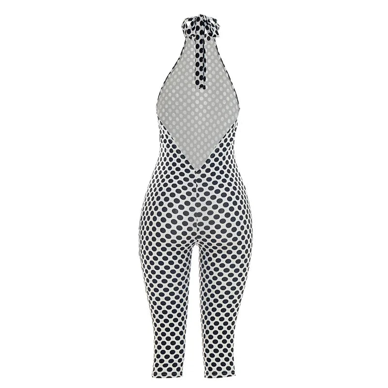 Patchwork Polka Dot Halter Bodycon Romper for Women