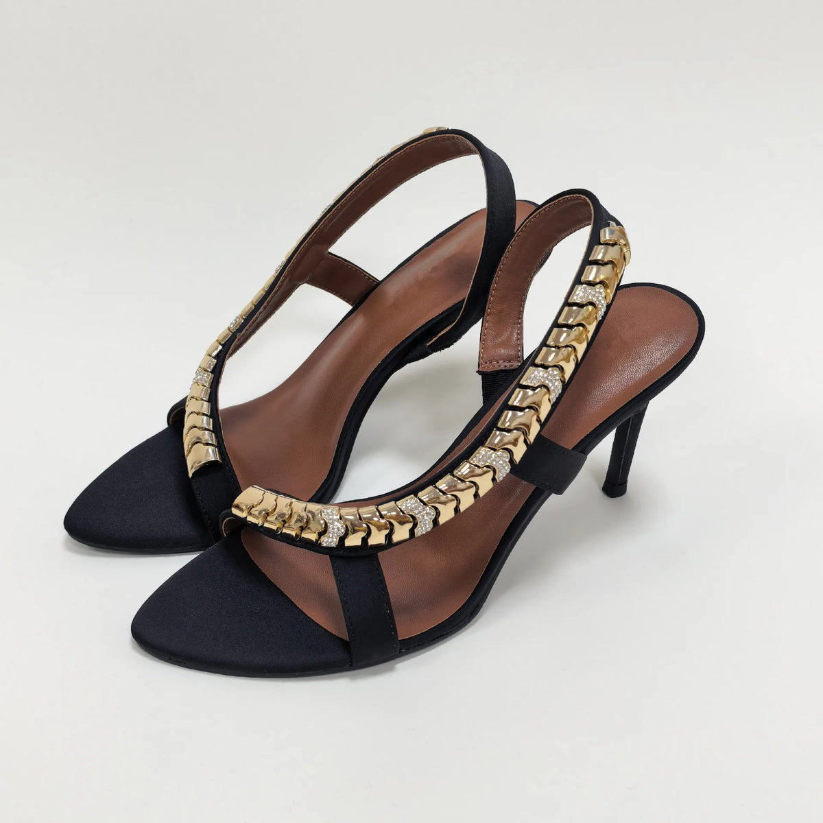 Glamorous Gold Chain Rhinestone Slingback Stiletto Heels for Women