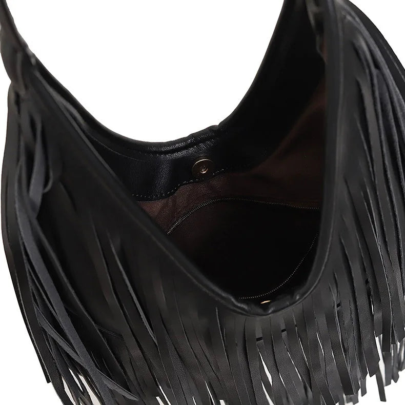 Long Tassel Lux PU Soft Leather Shoulder Bag for Women