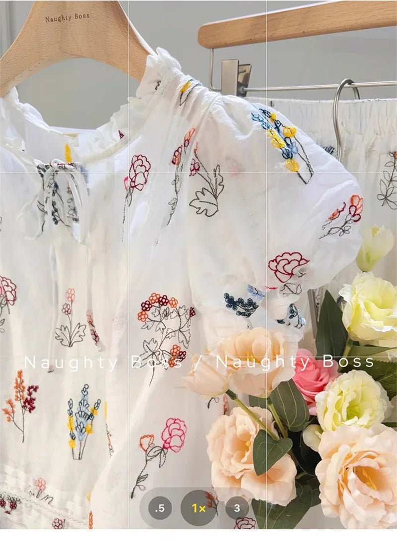 Feminine Floral Puff Sleeve Set