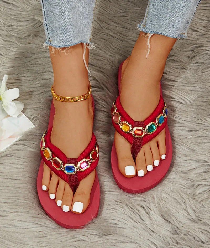 Crystal Accent Clip Toe Casual Summer Sandals For Women